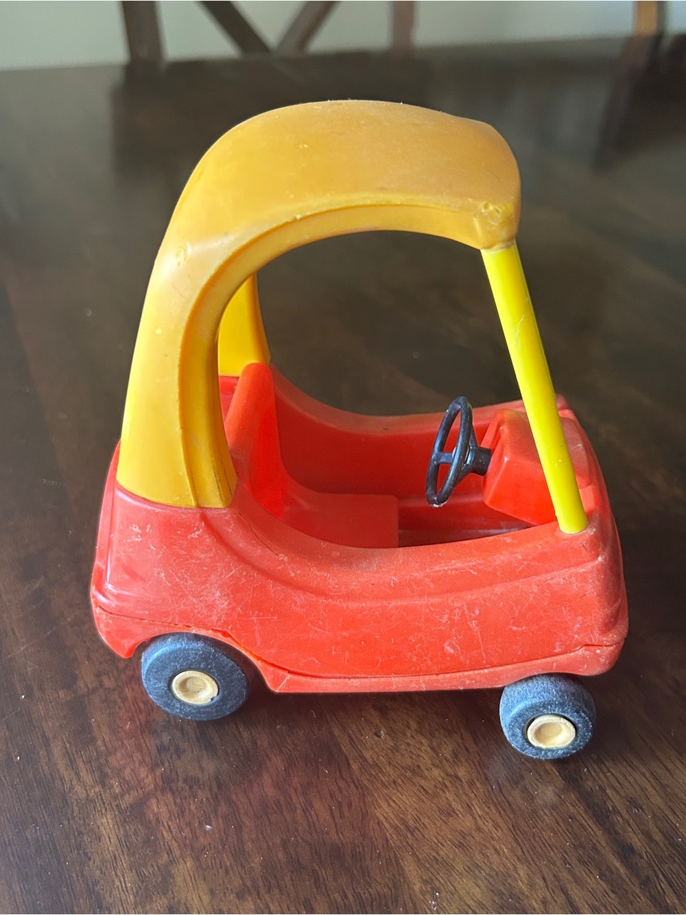 VTG Little Tikes Cozy Coupe Dollhouse Size Toy Car w/ Steering Wheel Red/Yellow